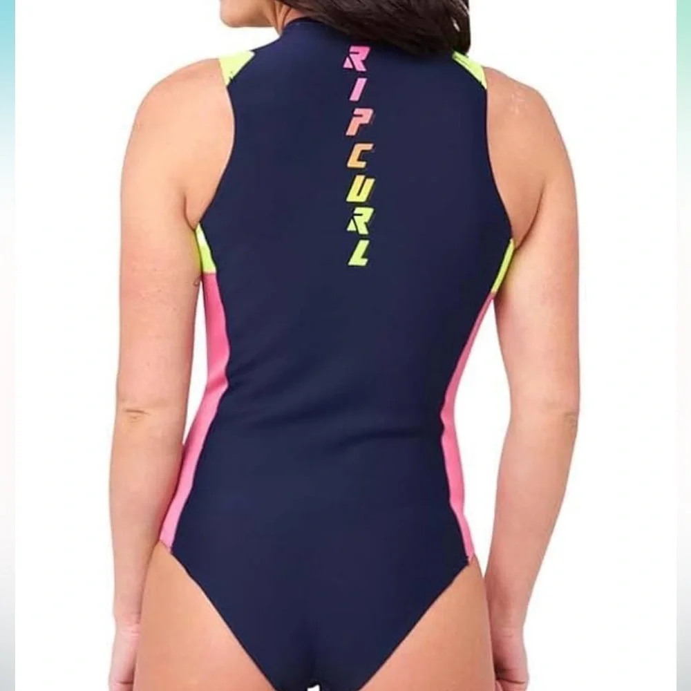 Rip Curl G Bomb 1mm Sleeveless Cheeky Shorty Wetsuit Size 6 Navy Pink